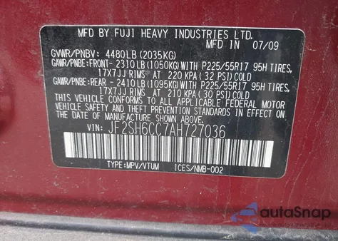 2010 Subaru Forester 2.5X Premium z USA, uszkodzony, nr VIN JF2SH6CC7AH727036